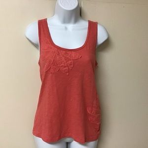 Talbots Petites Tank Top Coral Orange Beaded Applique Small S